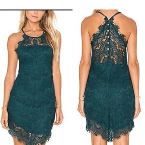 Free People She Got it Lace Dress in dark green